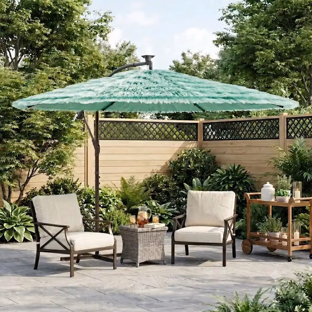 Ombrello da giardino verde in poliestere con palo centrale in acciaio L: 269 cm, P: 269 cm, H: 235 cm – 2