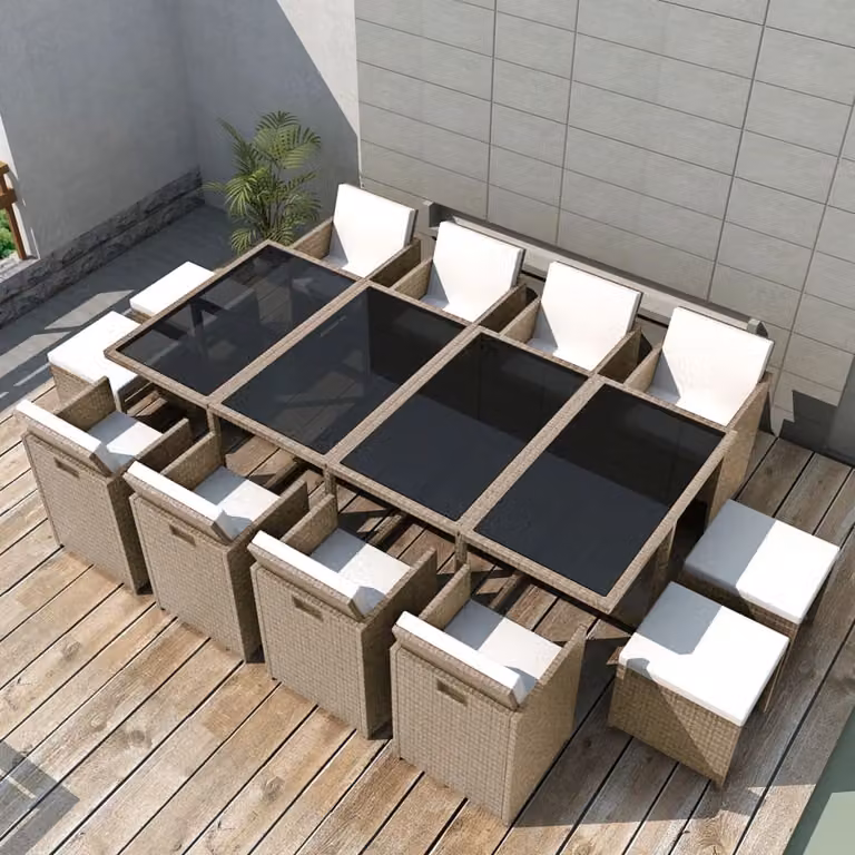 Maison Exclusive - Set da giardino per esterni, 13 pezzi, con cuscini, in rattan sintetico beige
