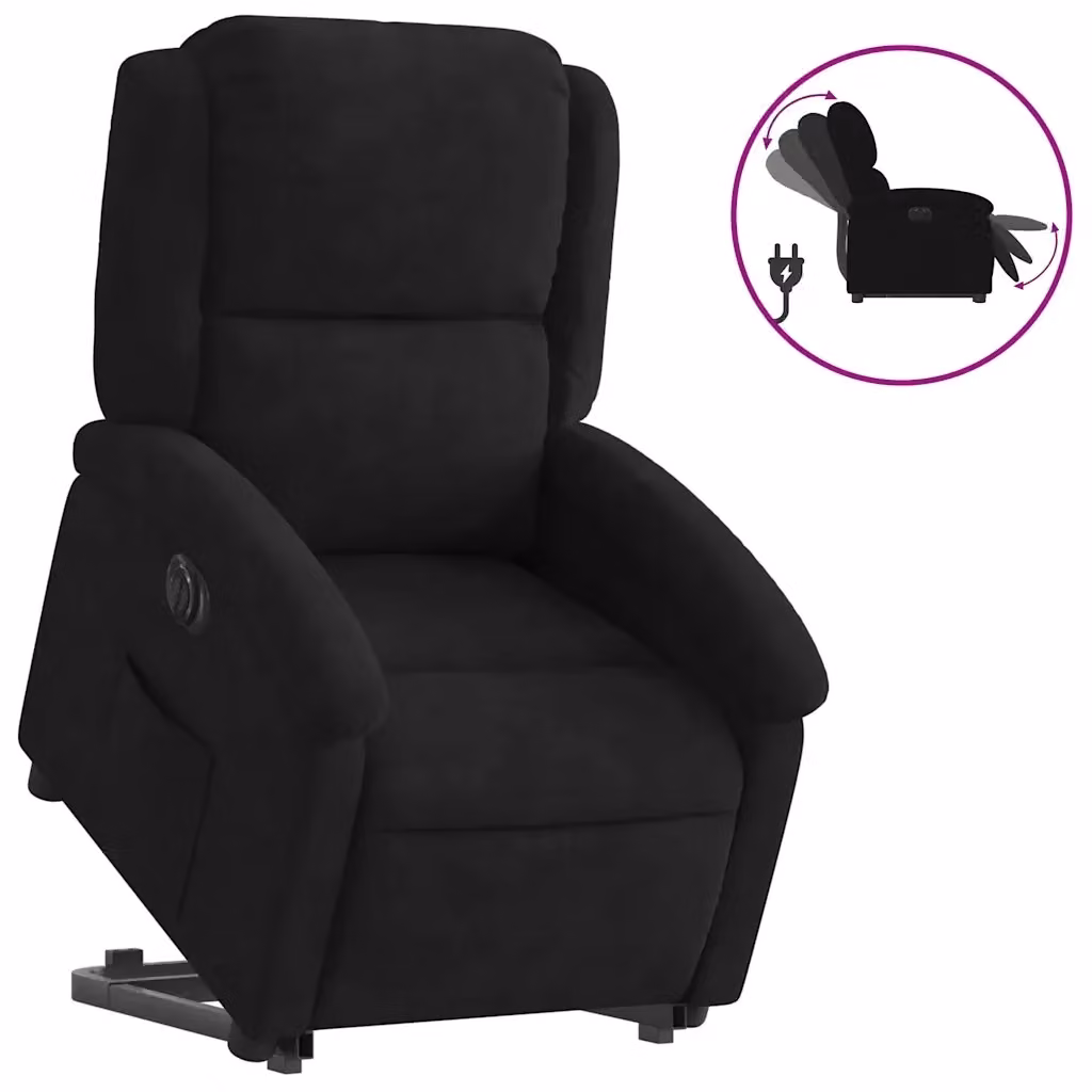 Poltrona Alzapersona Reclinabile Elettrica vidaXL in Velluto Nero con Supporto per Senior e Funzione TV Chair – 2
