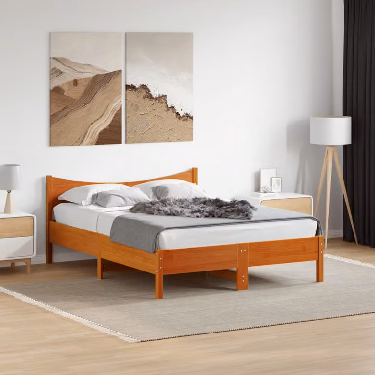 vidaXL Giroletto in legno di pino massello marrone cera con doghe piatte L/P: 200 x 140 cm