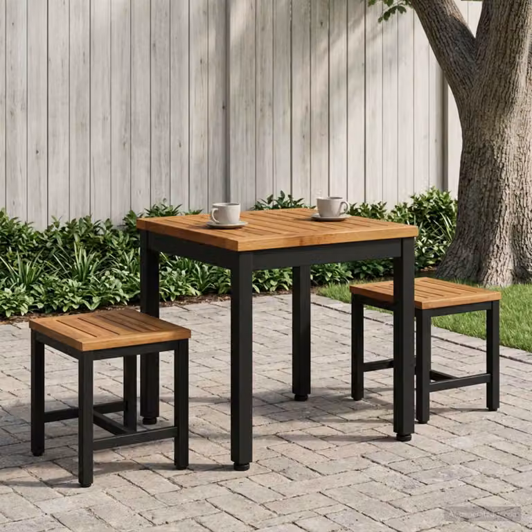 Tavolino da salotto vidaXL in legno di acacia e metallo, stile rustico, Naturale e Nero, L 40 cm x P 40,5 cm x H 36 cm