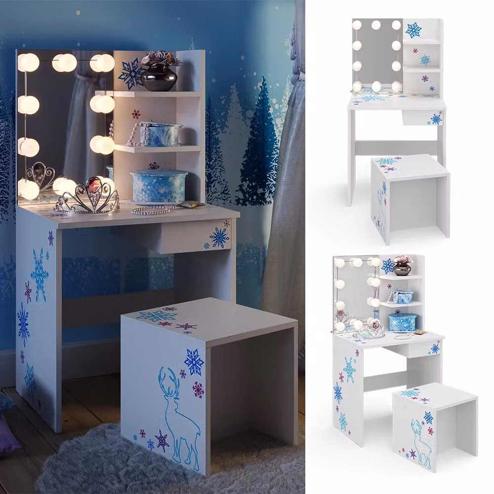 Tavolino da trucco per bambini Schneeflocke Vicco Bianco con illuminazione a LED L: 54.8 cm, P: 40.0 cm, H: 103.0 cm – 2