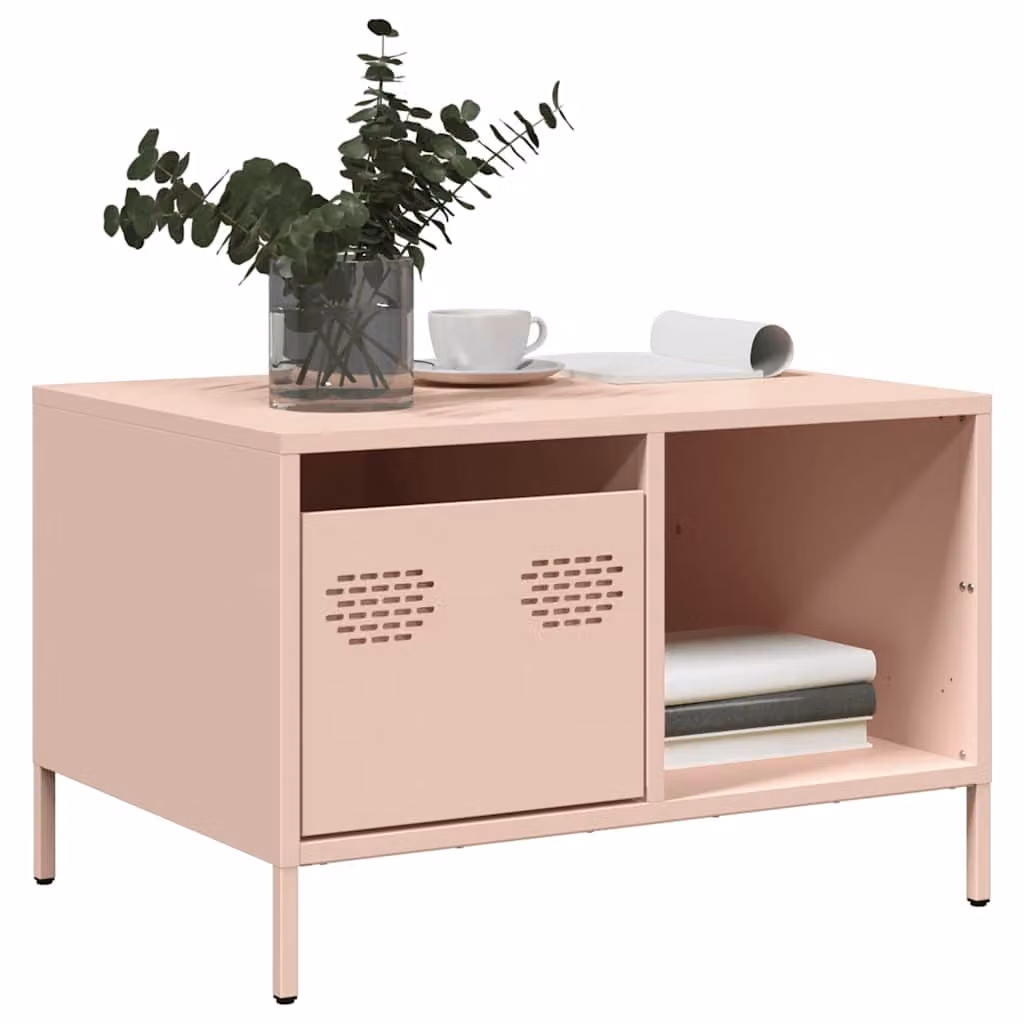 vidaXL Tavolino Rosa in Metallo per Soggiorno o Camera da Letto L: 68,5 cm, P: 50 cm, H: 43,5 cm