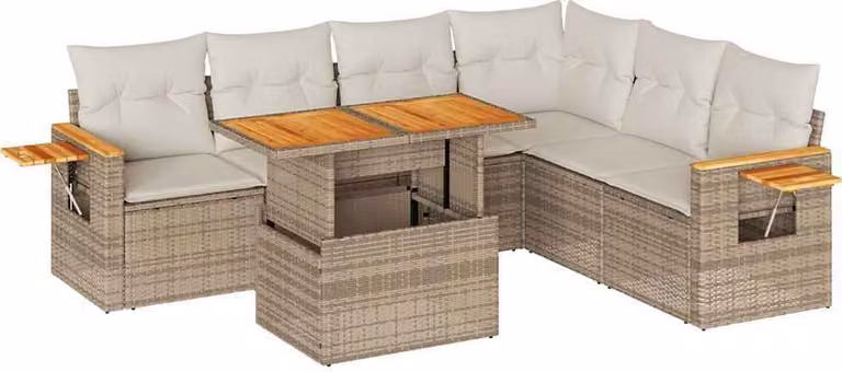 Set Divani da Giardino 7 pz con Cuscini Beige Polyrattan Acacia