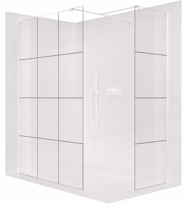 Pannello doccia angolare Walk-in Onyx T L/P - 8 mm - montante quadrato - bianco opaco, vetro industriale - 140x90x200 cm
