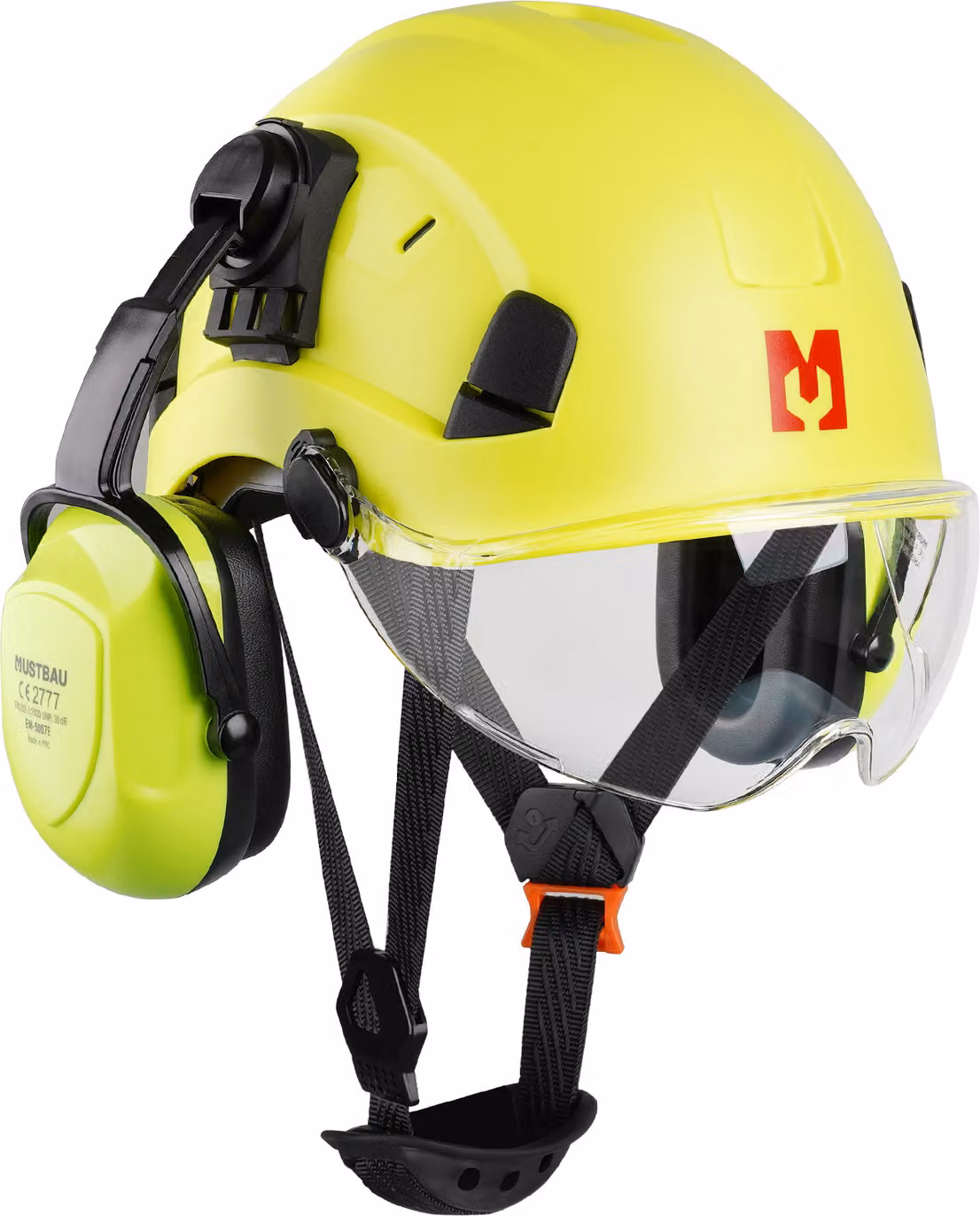 Set di elmetti di sicurezza Mustbau, elmetto di sicurezza EN397 con protezione per le orecchie e il viso, fascia regolabile da 53 a 63 cm, materiale ABS resistente