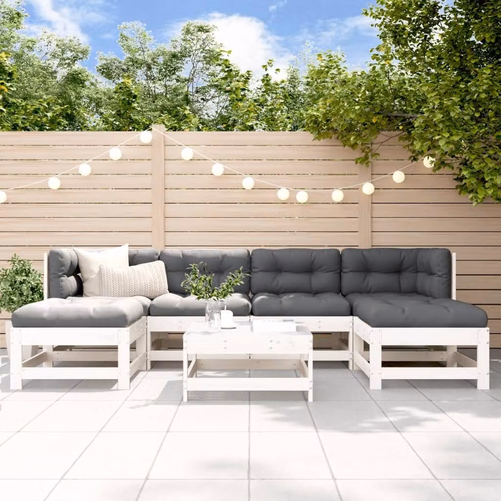 Maison Exclusive - Set da giardino 7 pezzi con cuscini, bianco, legno massello