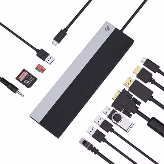 Stazione di Docking per Laptop con DisplayPort, HDMI, USB-A e USB-C, Risoluzione 4K UHD, Grigia