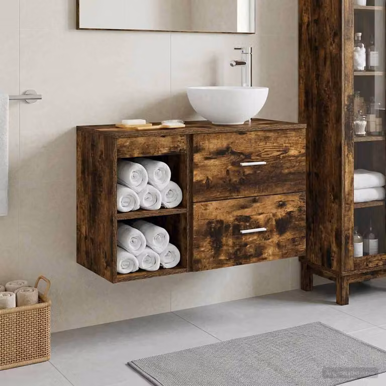 Set di mobili per il bagno moderno vidaXL composto da mobile lavabo e pensile a parete in legno marrone opaco