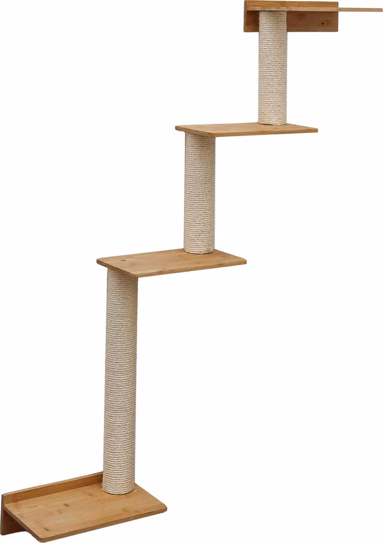 tiragraffi da parete da 143 cm con 4 piattaforme per gatti - tiragraffi in sisal per montaggio a parete