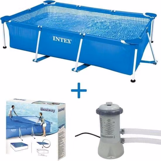 Piscina con struttura in metallo 300x200x75 cm + pompa da 12 V - 2271 l/ora + copertura