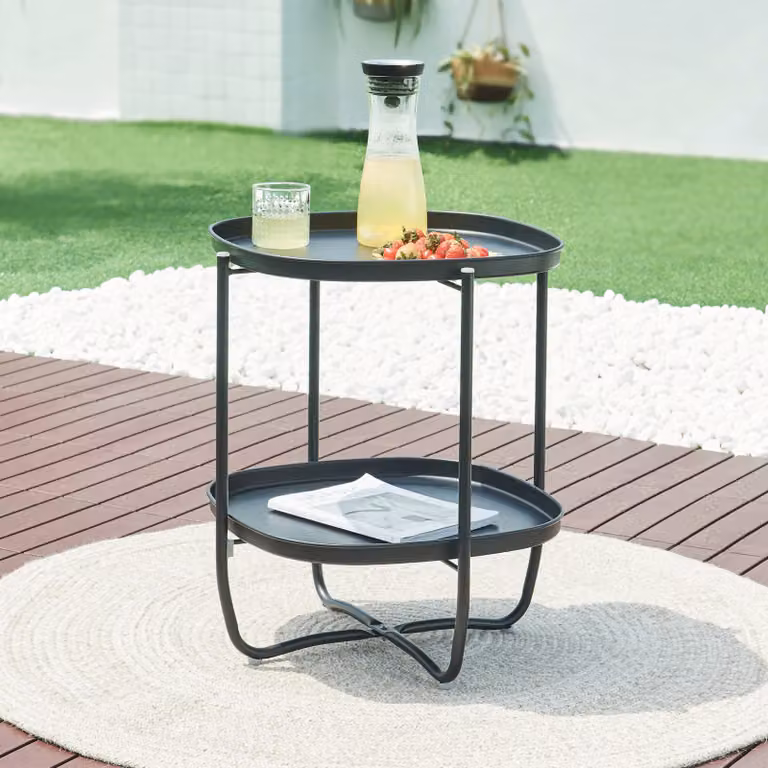 Tavolino 'Sandefjord' rettangolare con 2 vassoi estraibili in acciaio 57,5 x 46 x 46 cm Nero