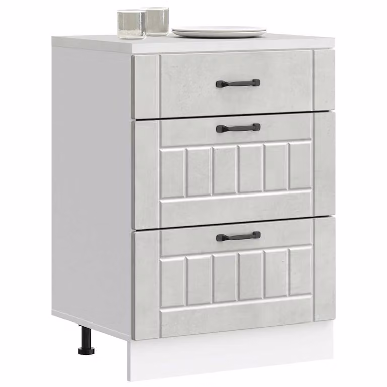 Base da cucina moderna vidaXL Lucca Grigio Cemento in legno e MDF con ante e cassetti L/P/H: 60.0 x 46.0 x 81.5 cm