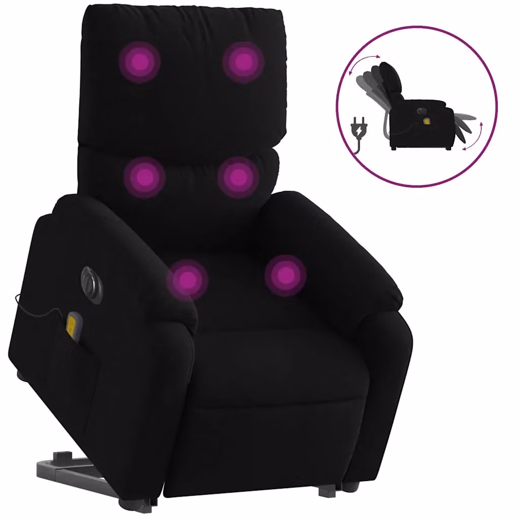 Poltrona Alzapersona Elettrica con Massaggio vidaXL in Tessuto Nero – 2
