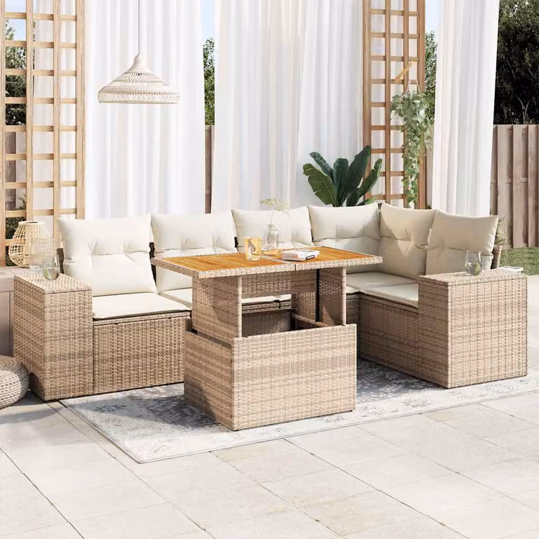 Set Divano da Giardino vidaXL a Forma di L con Tavolino e Cuscini Beige in Polyrattan e Acciaio