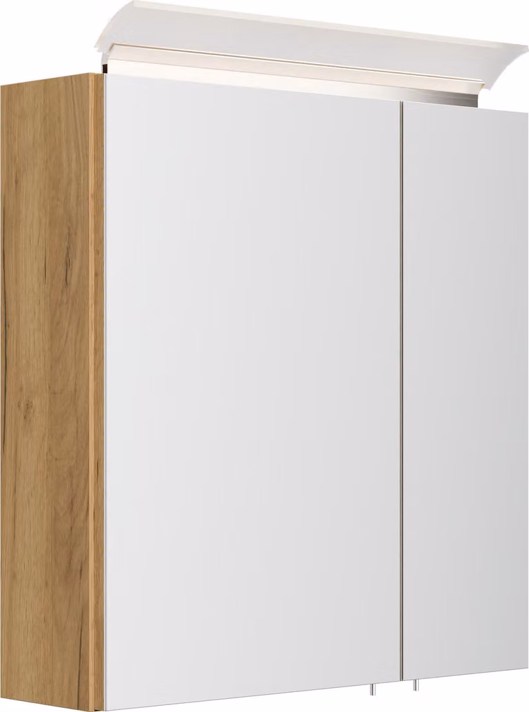Specchiera 60 cm incl. lampada LED di design e ripiani in vetro bianco lucido