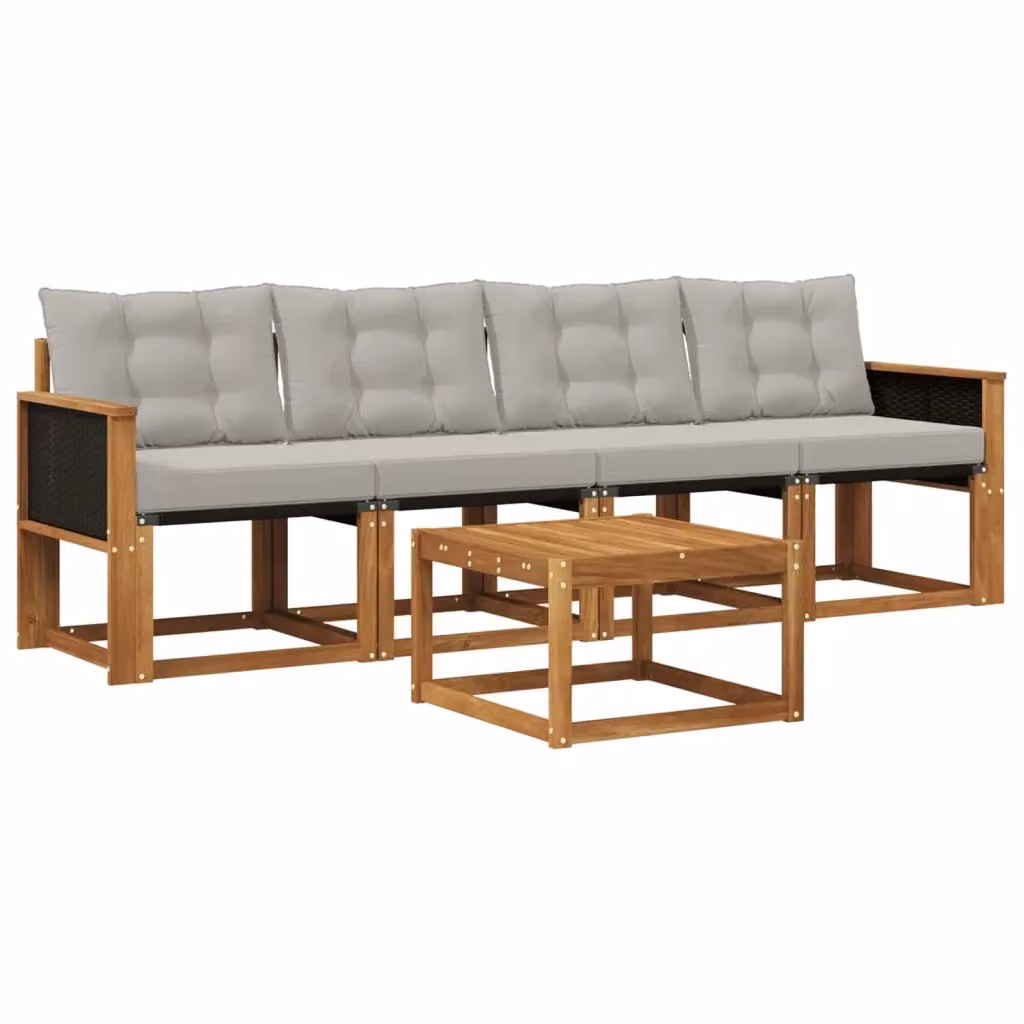 Set di mobili da giardino vidaXL composto da 5 pezzi in legno di acacia con divano a 3 posti, poltrone e tavolino da caffè, colori beige e grigio con cuscini inclusi – 2