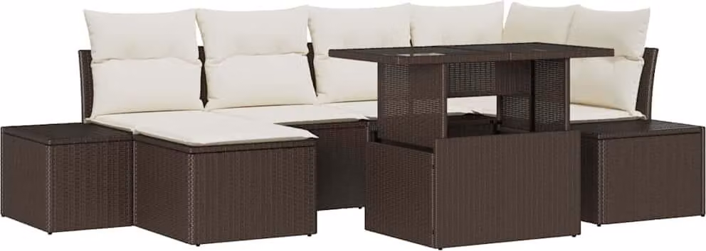 Set Divano da Giardino 7 pcs Marrone Poly Rattan
