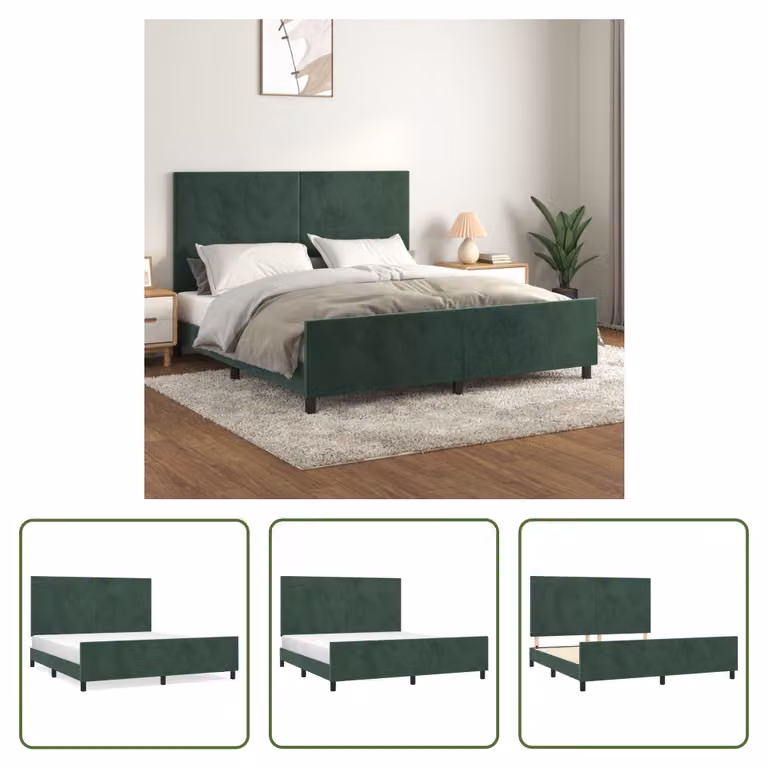 The Living Store Struttura letto con testiera in velluto verde scuro 180x200 cm