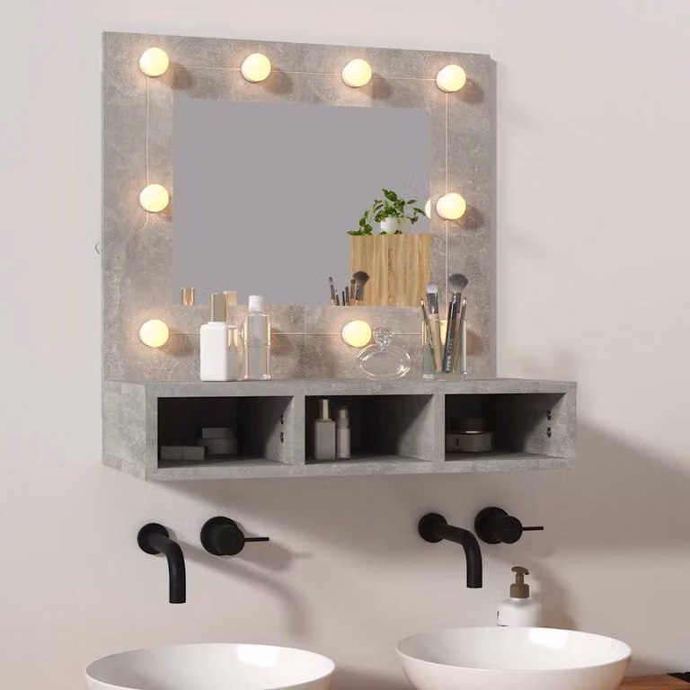 Mobile a specchio con illuminazione LED vidaXL, Grigio, L 60 cm x P 31,5 cm x H 62 cm