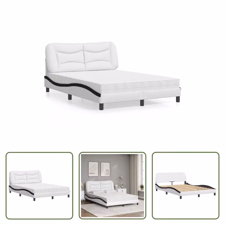 The Living Store Letto con materasso bianco e nero 140x190 cm in ecopelle