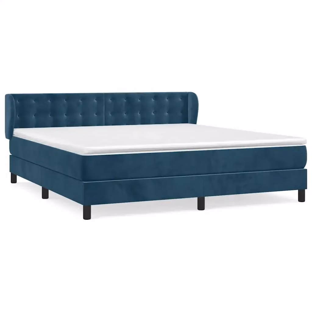 vidaXL Giroletto a Molle con Materasso Ibrido in Velluto Blu Scuro e Bianco L/P: 160 x 200 cm – 2