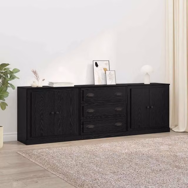 Set di 3 credenze moderne vidaXL in rovere nero, L/P/H: 210 x 35,5 x 67,5 cm