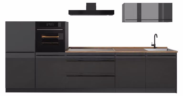 Cucina componibile Vicco R-Line Antracite lucido/Antracite 340 cm piano di lavoro Rovere dorato, Model 66510