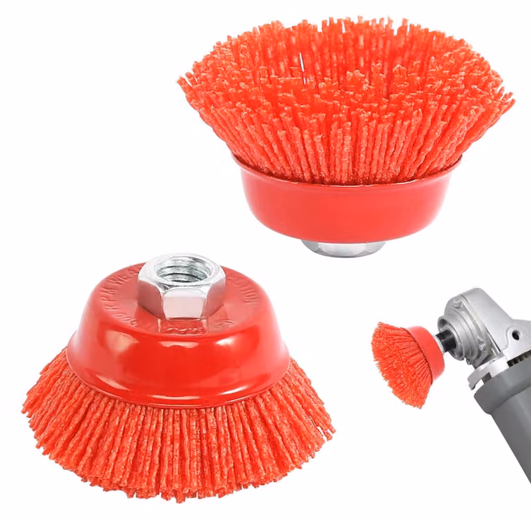 Spazzola angolare per smerigliatrice, 2 pezzi, attacco M14. Spazzola in nylon per trapano, diametro 75 mm. Filamento abrasivo per spazzole. Spazzola in nylon per smerigliatrice, ideale per sbavatura, rimozione della ruggine e della vernice