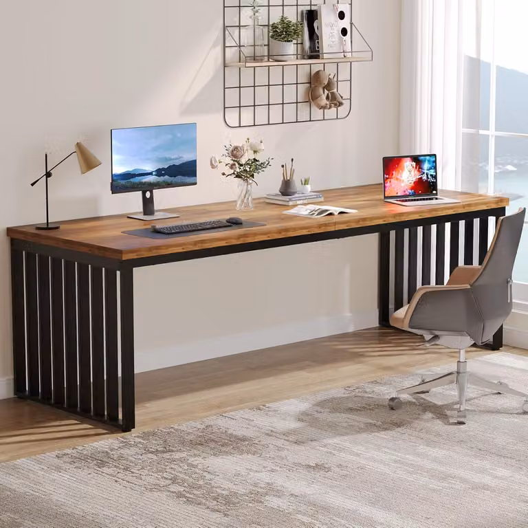 Ampia scrivania da computer di 180 cm, con robusta struttura in metallo, ideale per l'ufficio e l'area di lavoro
