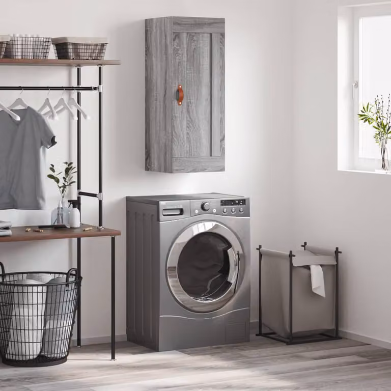 Mobile a parete vidaXL in legno multistrato Grigio Sonoma, L 34,5 cm x P 34 cm x H 90 cm