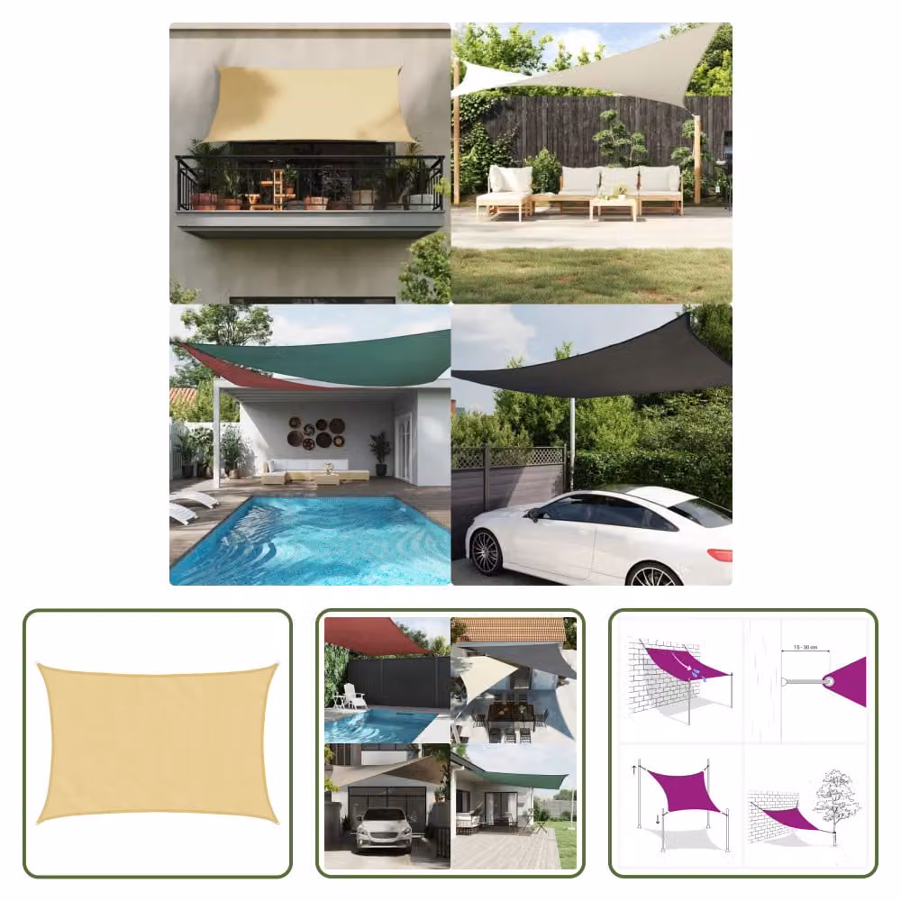 The Living Store Tenda da sole color sabbia 4x3 m 100% poliestere Oxford