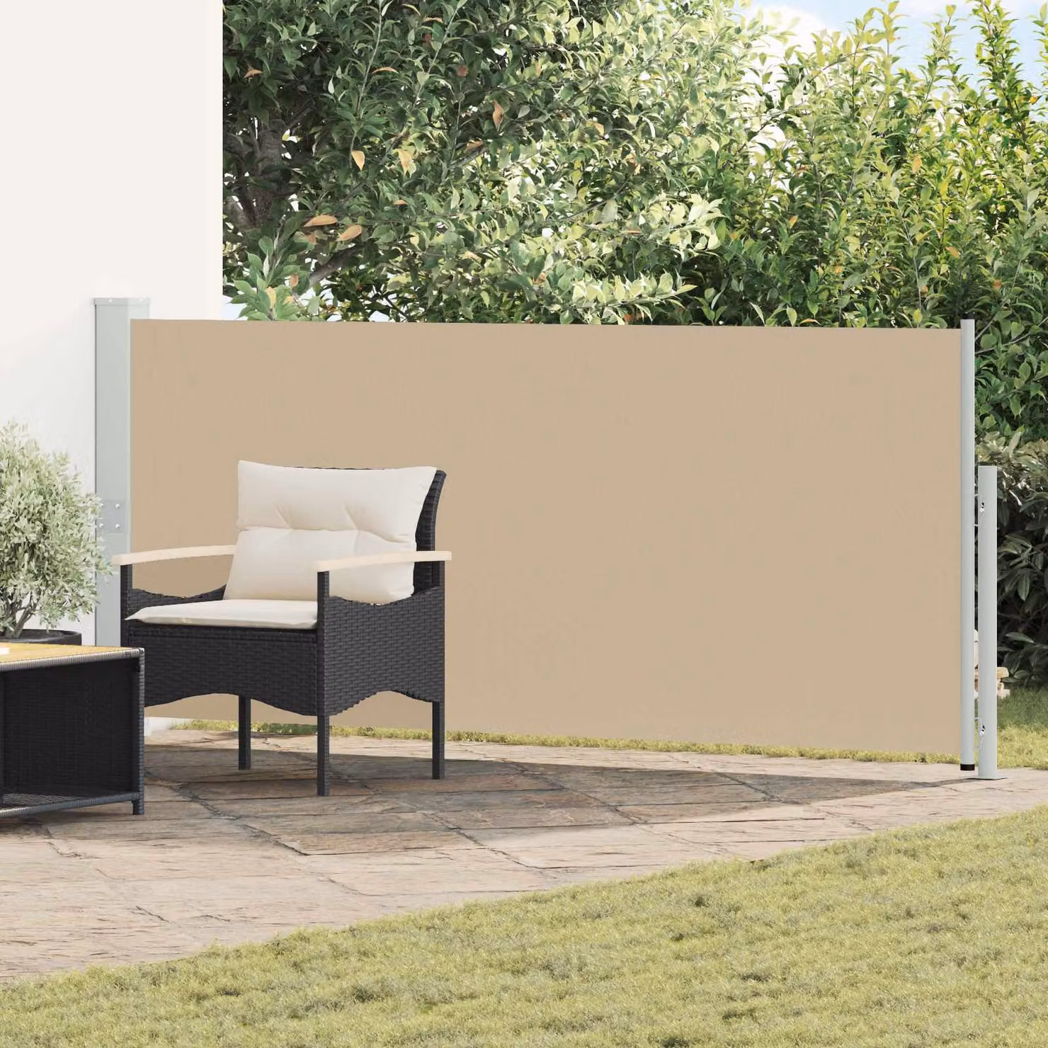 Tenda laterale retrattile rettangolare vidaXL in poliestere beige con struttura in acciaio, L: 514 cm, H: 160 cm