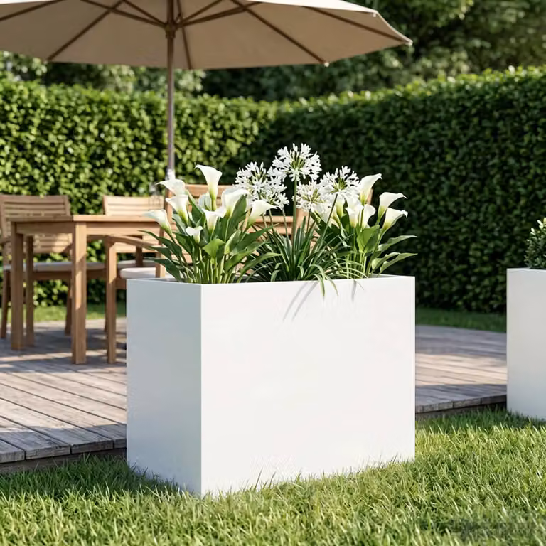 vidaXL Vaso da giardino in metallo Bianco L: 50 cm, P: 40 cm, H: 50 cm
