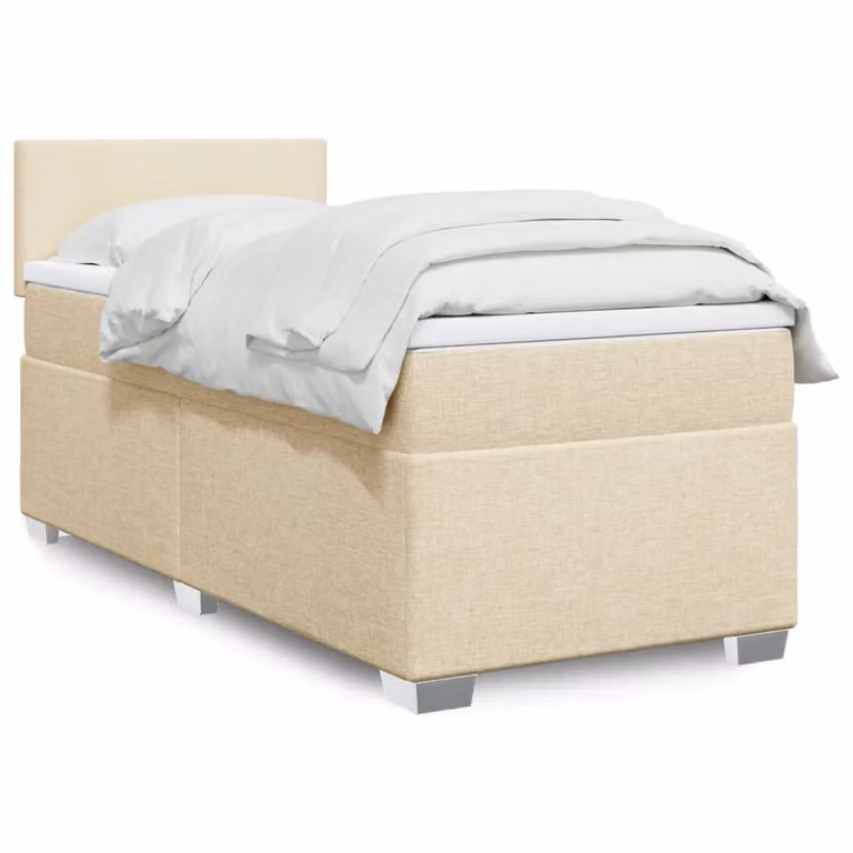 vidaXL Letto Ibrido con Giroletto a Molle e Materasso in Tessuto Beige e Bianco, L/P: 100 x 200 cm
