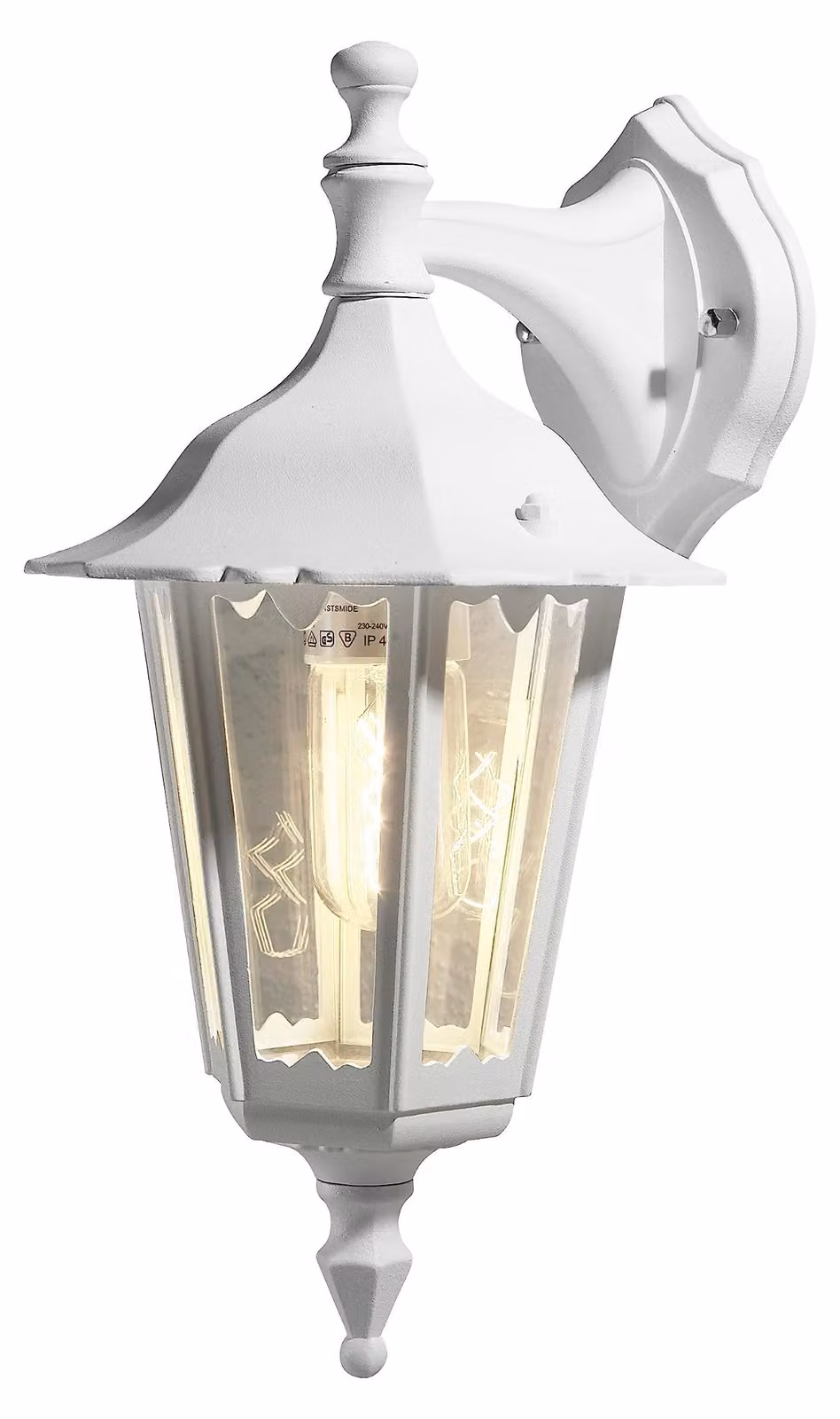 Lampada da parete esterna, dimensioni 19x24x36 cm, grado di protezione IP43, alluminio, finitura bianca opaca