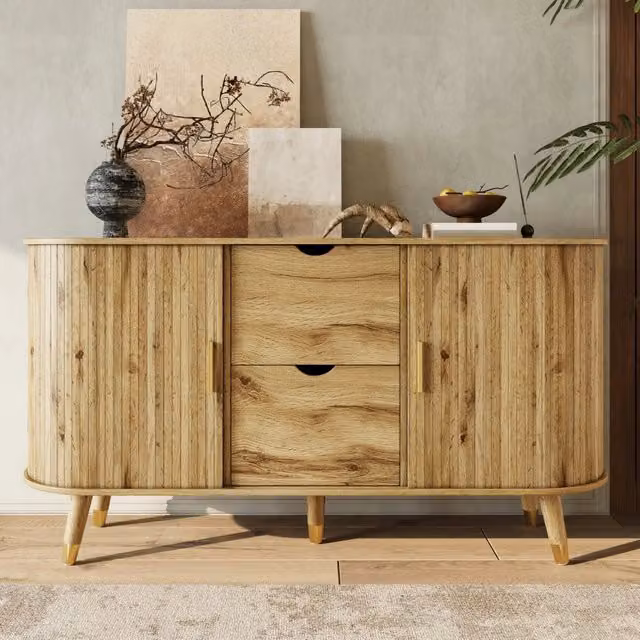 Credenza 140x40x79,5 cm in MDF effetto legno con contenitore per piccoli spazi –