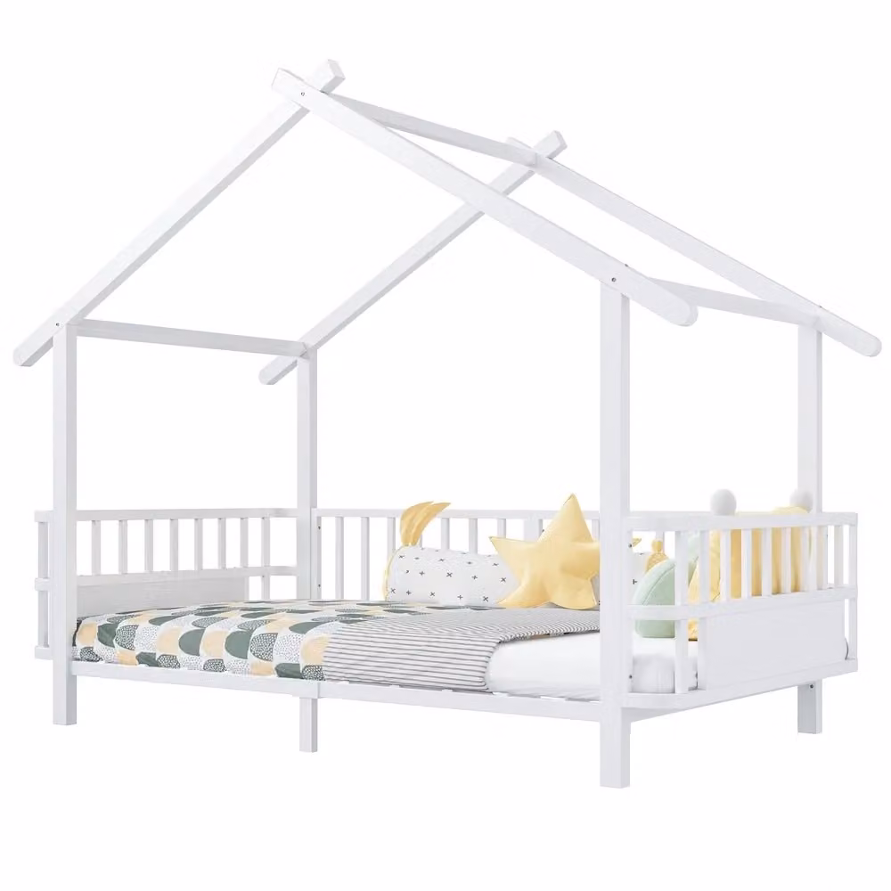 Letto per bambini Minimal a forma di casa in metallo bianco con griglia di sicurezza L/P/H: 200 x 90 x 168,5 cm – 2