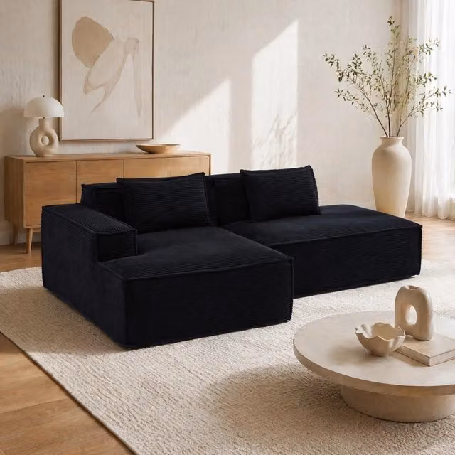 Divano 235x129x70 cm nero in poliestere; design compatto