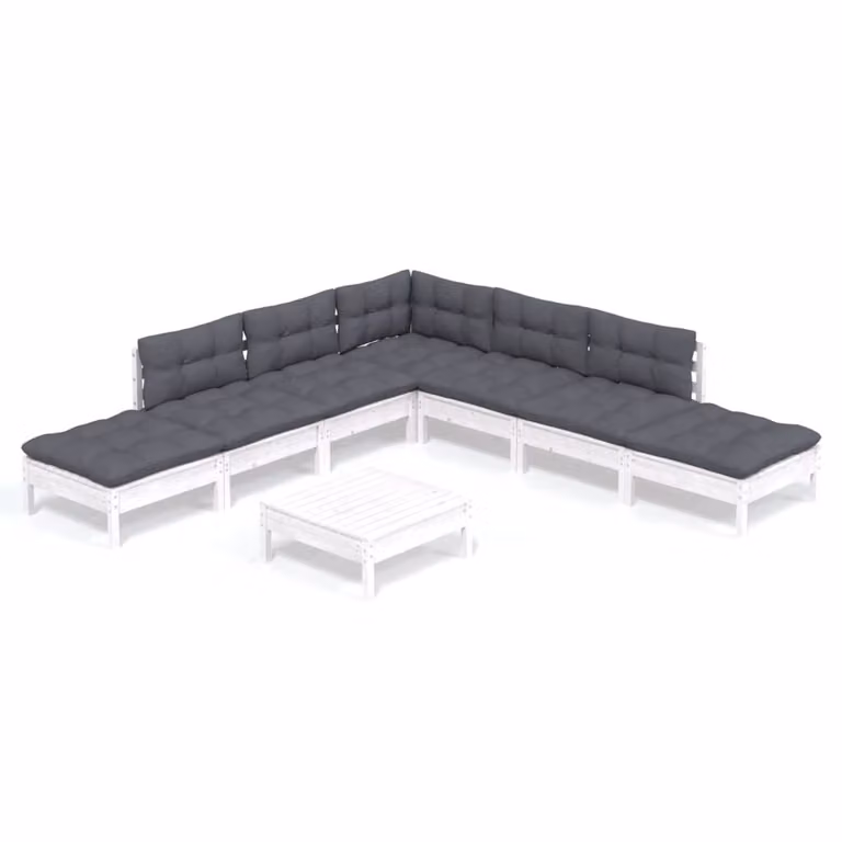 Set Divani da Giardino 8 pz con Cuscini Bianchi Legno di Pino