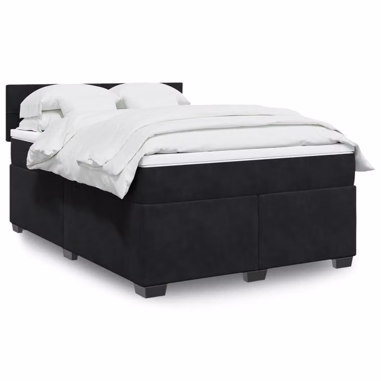 vidaXL Giroletto a Molle con Materasso Ibrido in Velluto Nero L/P: 160 x 200 cm