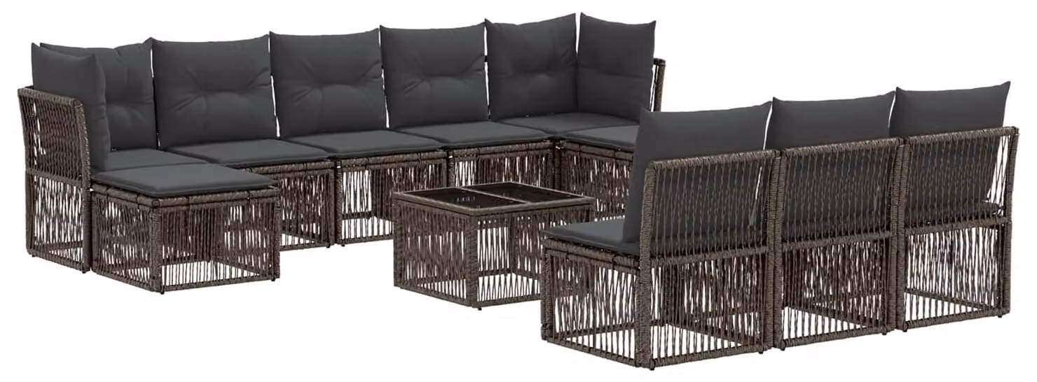 Set Divano da Giardino 11 pcs Grigio polyrattan