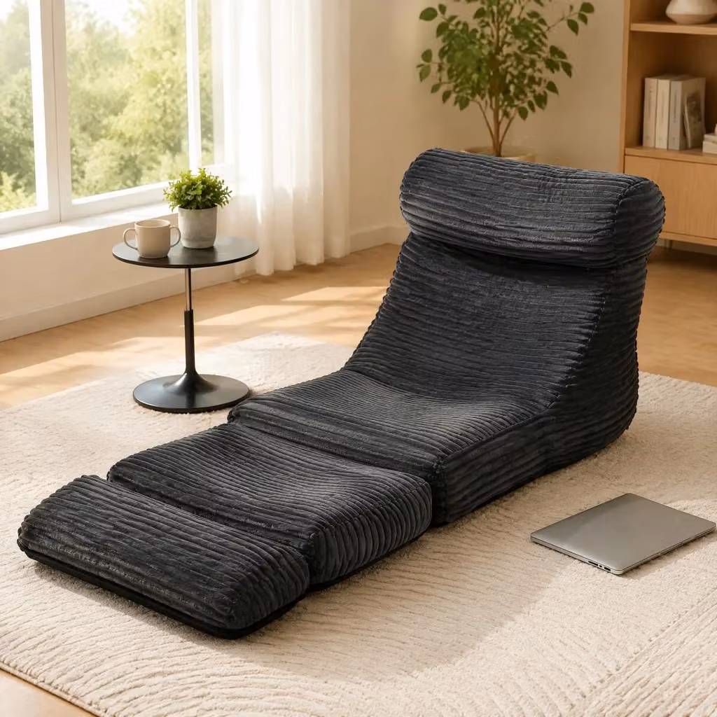 Poltrona Convertibile 2 in 1 REDOM in Flanella Nera con Ottoman Estendibile – 2