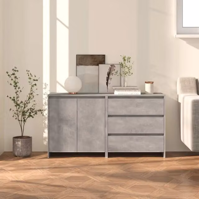 Credenze 2 pz Grigio Cemento in Legno Multistrato 3098060