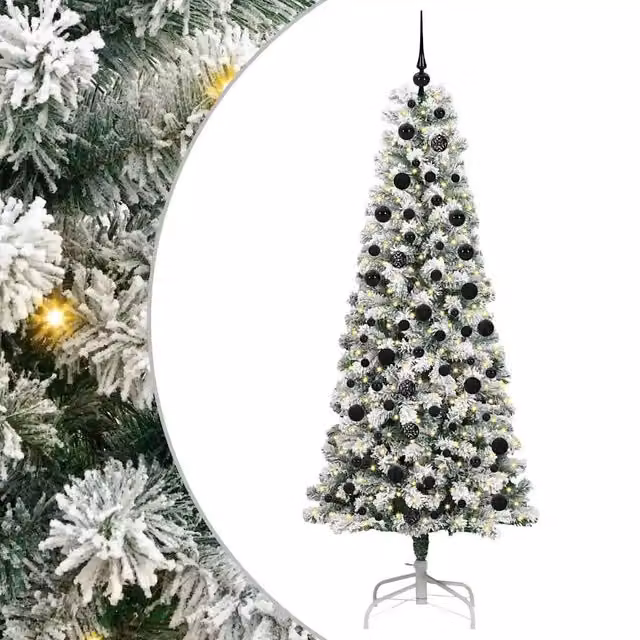 Albero di Natale artificiale moderno vidaXL con rami pieghevoli e luci LED bianco caldo, Altezza: 210 cm