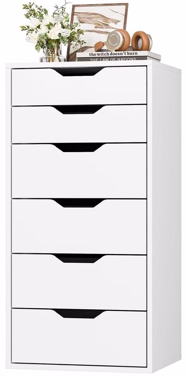 Comodino con 6 cassetti, dimensioni 45x40x90,5 cm, colore bianco