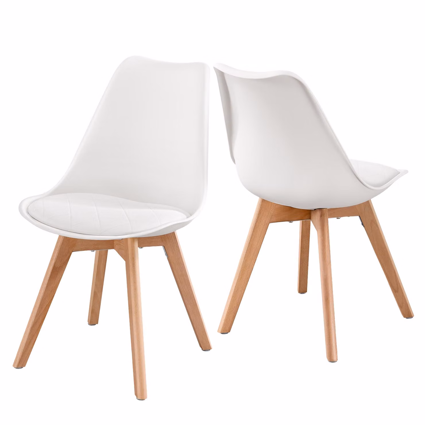 VASAGLE, set di 2 sedie da pranzo, sedie imbottite per cucina in ecopelle e legno di faggio, 46,5 x 57 x 79 cm, colore bianco