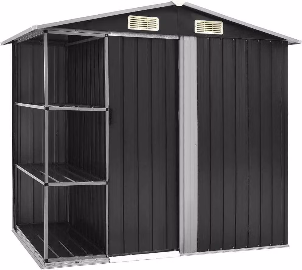 Capanno da Giardino con Scaffali Antracite 205x130x183 cm Ferro