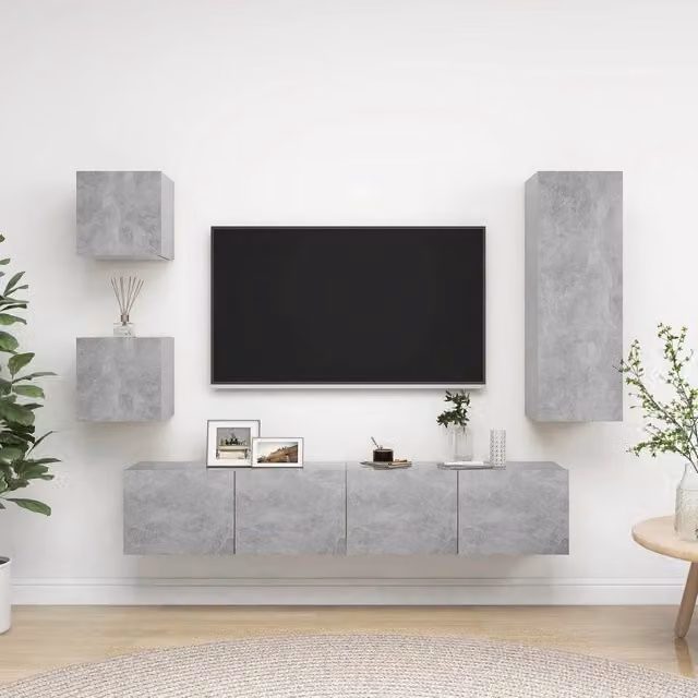 Set di mobili porta TV moderno vidaXL in legno multistrato grigio, design astratto a parete per il tuo soggiorno – 1