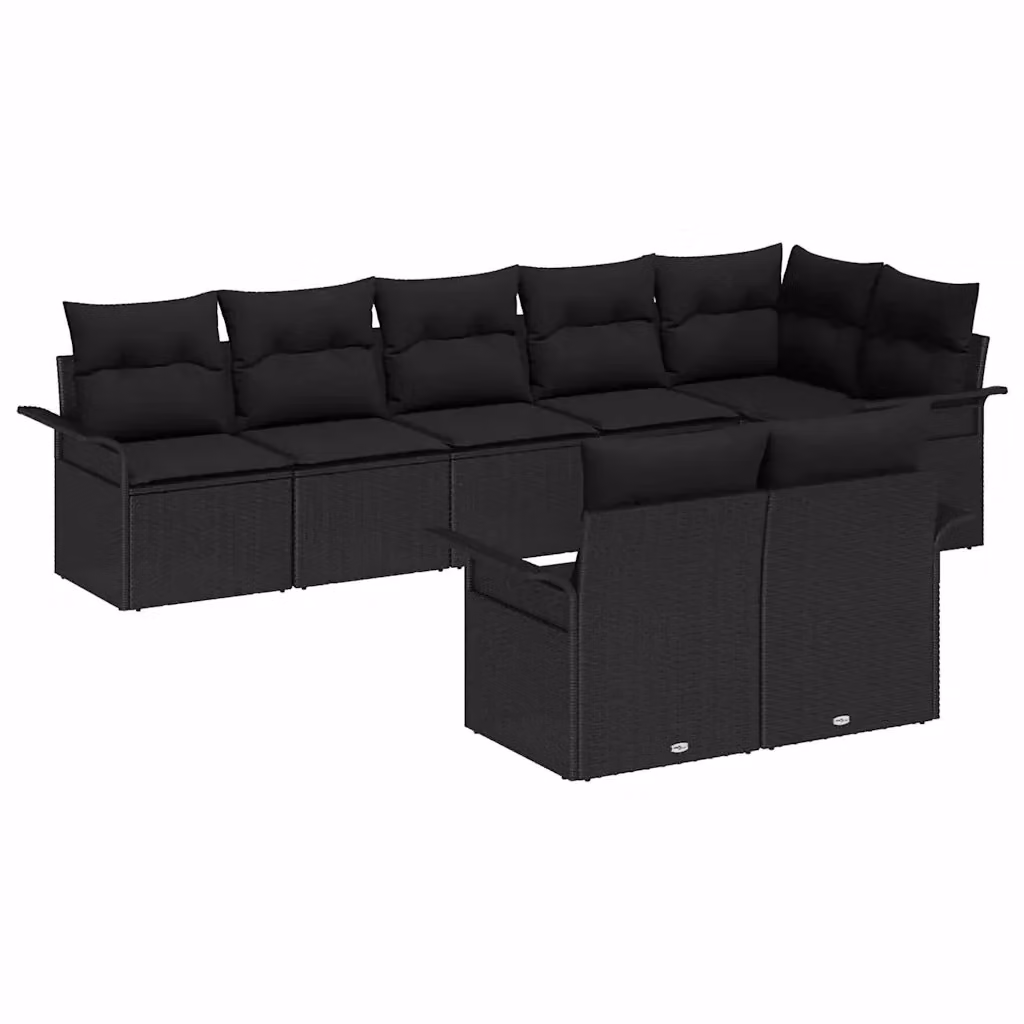 Set Divano da Giardino vidaXL 8 Pezzi Moderno a Forma di L Nero con Cuscini e Contenitore per Archiviazione – 2